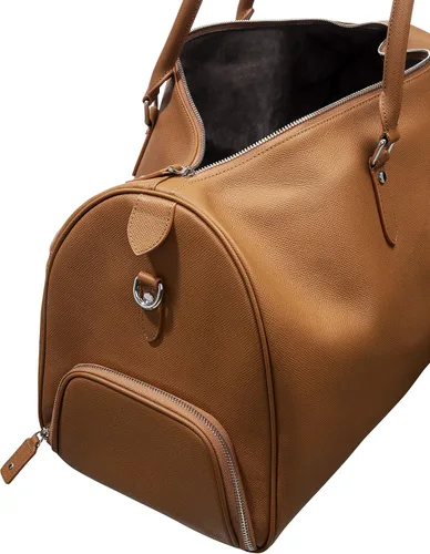 Miniatura 7 de Bolsa de viaje de piel auténtica con compartimento para zapatos, bolsa de fin de semananoche, bolsa de mano, Marrón