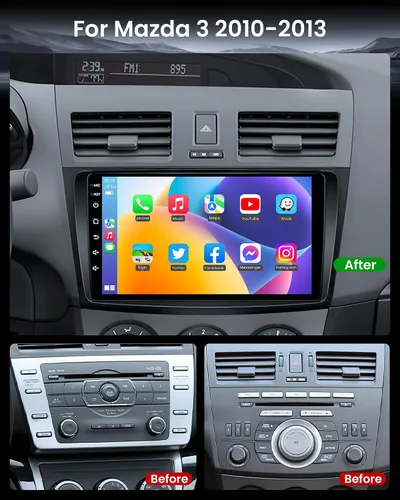 Miniatura 2 de Radio de coche estéreo para Mazda 3 2010-2013: pantalla táctil de 9 pulgadas con Carplay y Android Auto-GPS EQ DSP Bluetooth FM SWC Mirror Link