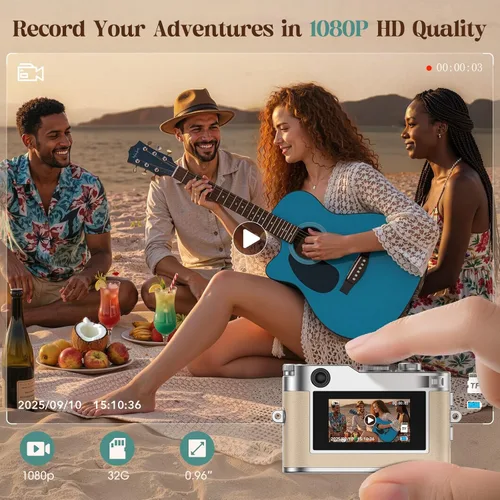 Miniatura 3 de Cámara Digital Mini HOTU, Cámara Llavero 1080P HD con Lente de 2MP, Flash, Grabación de Vídeo, Tarjeta de 32G Incluida, Cámara Retro Portátil