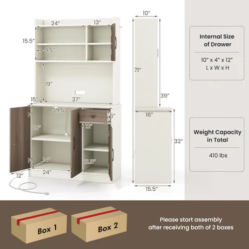 Miniatura 3 de Giantex Armario de buffet de 71 pulgadas con toma de corriente, aparador de cocina, despensa de buffet en la isla, servidor de utensilios de cocina