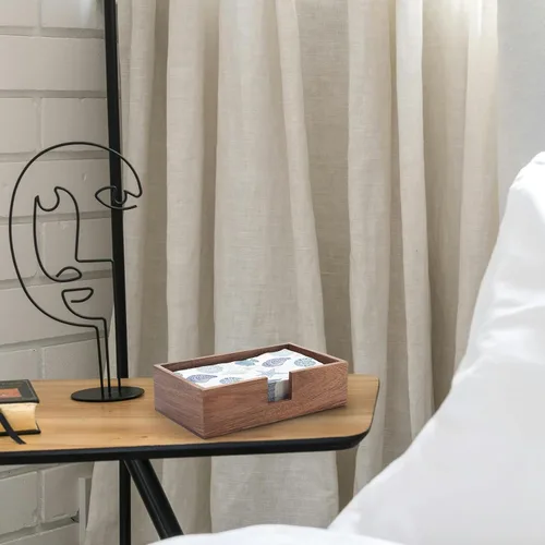 Miniatura 4 de Servilletero de madera cuadrado, soporte plano para servilletas, bandeja de madera para servilletas de almuerzo para cocina y baño