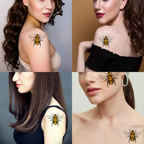 Miniatura 2 de 6 hojas de tatuajes de abeja para niños, tatuajes temporales de abeja, tatuajes falsos temporales para hombres y adultos, grabado de abeja de miel