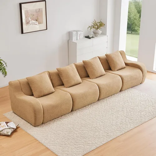 Miniatura 29 de Otomana de tela de peluche negra, moderno reposapiés modular sin hueso en una caja para sala de estar, cómodo diseño de asiento profundo,