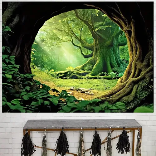 Miniatura 13 de FENDROM Tapiz de hojas de loto de naturaleza, tapiz de plantas, paisaje natural verde, para colgar en la pared, arte de pared 3D para dormitorio
