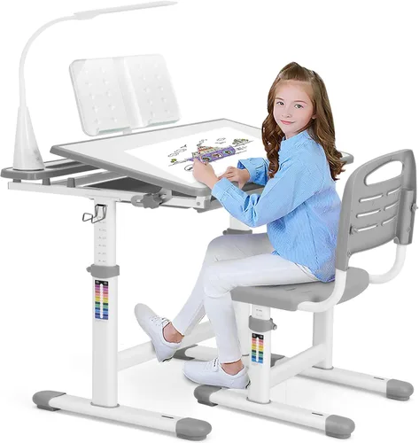 Miniatura 11 de Juego de escritorio y silla de estudio para niños de Artist hand, mesa de estudio y escritura ajustable para niñas, con gran pizarra de escritura