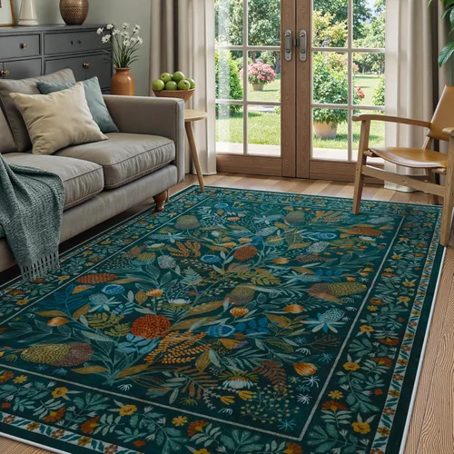 Miniatura 27 de Anidaroel Alfombras botánicas coloridas de 5 x 7 pies, lavables a máquina, para sala de estar, antideslizante, alfombra suave para dormitorio