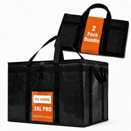 Miniatura 30 de NZ home Durable 3XL PRO Bolsa Térmica Aislada y Calentador de Alimentos para Entrega y Compras de Comestibles con Cremallera Superior, Azul Grado