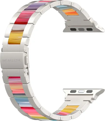 Miniatura 19 de Wearlizer - Correa compatible con Apple Watch de 38/40/41/42 mm; pulseras de moda para mujer, acero inoxidable + resina metálica de repuesto