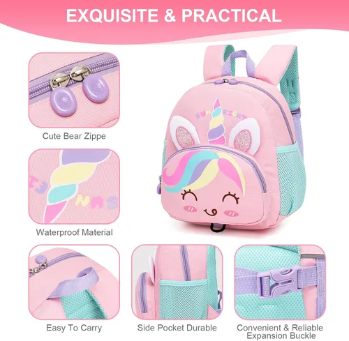 Miniatura 4 de Mochila pequeña para niñas y niños, mochila para perschool con correa para el pecho, dibujos animados 3D, Unicornio, Linda mini mochila para niñas