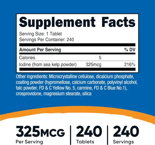 Miniatura 2 de Nutricost Yodo (yodo natural de algas marinas) 325mcg, 240 comprimidos - Sin OMG, sin gluten