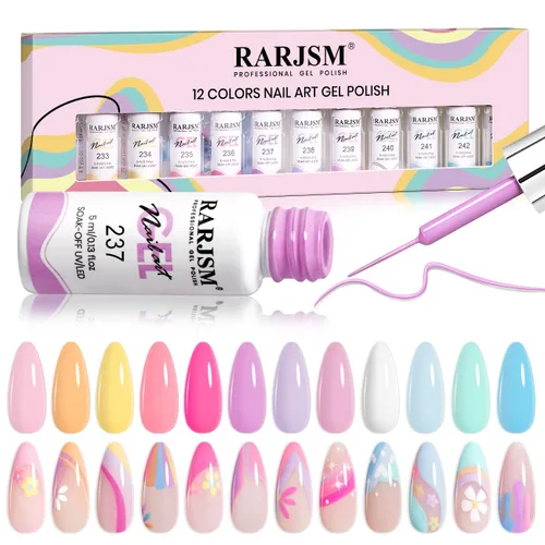 Miniatura 10 de RARJSM Juego de esmaltes de uñas de gel metalizados para arte de uñas, negro, plata, oro rosa, azul, verde, rojo, con brillantina, 12 colores, 0.2
