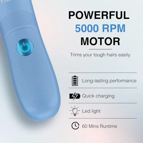 Miniatura 4 de VIKICON Recortadora de bikini para mujeres: Afeitadora eléctrica indolora para púbico/piernas con luz, cuchilla hipoalergénica de cerámica, Azul