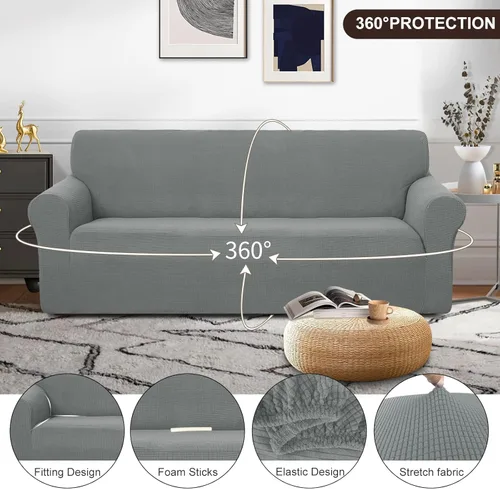 Miniatura 3 de U-NICE HOME Funda elástica para sofá, lavable, protector de muebles para sofá de 3 cojines, apta para mascotas (sofá, gris)
