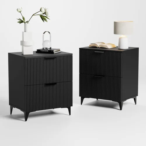 Miniatura 15 de Royal Windsor Mesita de noche acanalada con 3 cajones, mesa auxiliar lateral, armario de almacenamiento de acento, mesita de noche moderna