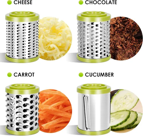 Miniatura 6 de MASTERTOP Rallador de queso, rallador de queso giratorio de mano con 4 tambores de acero inoxidable, ralladores de cocina con manivela para queso