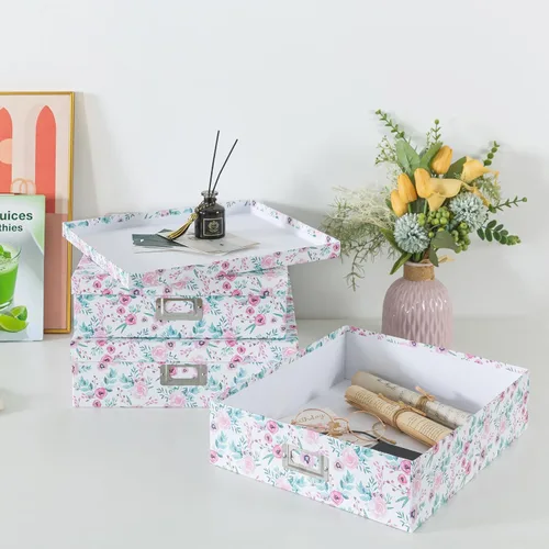 Miniatura 5 de Soul & Lane Cajas de almacenamiento decorativas florales con tapas, juego de 3 bonitas cajas de cartón anidables para fotos, documentos, álbumes
