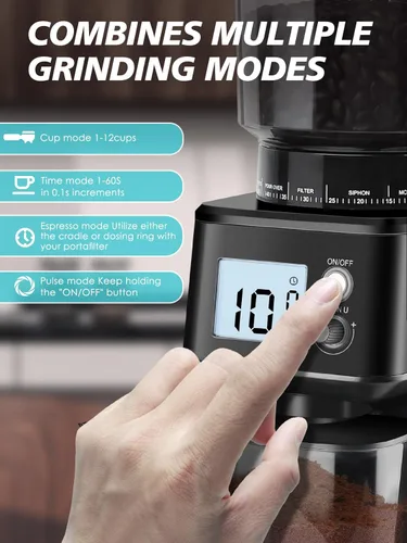 Miniatura 5 de Homtone - Molinillo de café espresso de muelas cónicas, 51 ajustes precisos, molino eléctrico con soporte para portafiltro, ajustable para 2-12