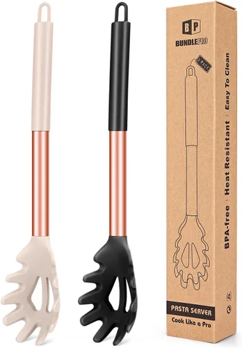 Miniatura 10 de Paquete de 2 tenedores de silicona para pasta, servidor de cuchara de fideos resistente al calor, colador de espagueti sin BPA, las mejores