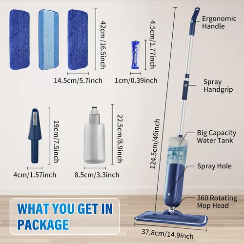 Miniatura 7 de PowerMop para limpieza de suelos con 3 almohadillas lavables, mopa de microfibra húmeda y seca con botella recargable de 24.3 fl oz para cocina