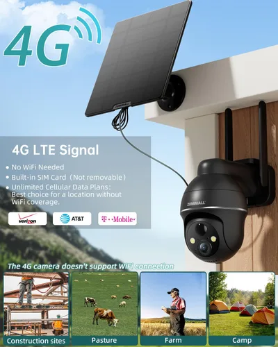 Miniatura 2 de ZUMIMALL Cámaras de seguridad celulares 4G LTE inalámbricas para exteriores, cámaras 2K sin WiFi para seguridad en el hogar con vista de 360°
