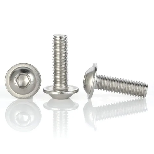 Miniatura 12 de Tornillos de cabeza de botón con brida M5 x 0.472 in, acero inoxidable 18-8 (304), totalmente roscado, unidad de enchufe Allen, 100 unidades plateado