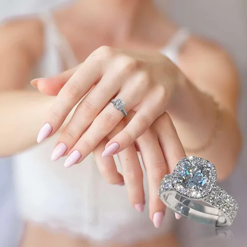 Miniatura 6 de Juego de anillos de compromiso para el día de San Valentín, 2 en 1 para mujer, vintage, blanco, diamante, plata, anillo de compromiso, 6#-A