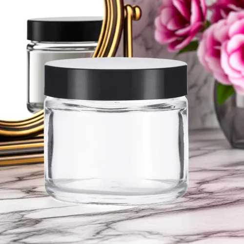 Miniatura 5 de JUVITUS Paquete de 6 tarros de vidrio grueso transparente de 2 onzas / 2.0 fl oz con tapas negras, hermético, a prueba de olores