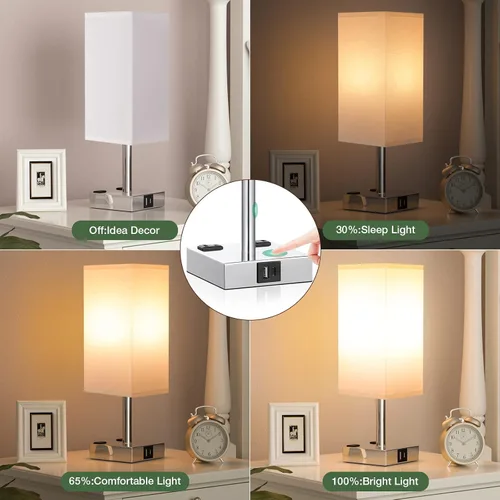 Miniatura 4 de aooshine - Juego de 2 lámparas de mesita de noche con control táctil con puertos de carga USB-C+A y salidas de AC, lámpara de mesita de noche