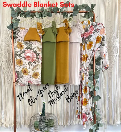 Miniatura 7 de DOB Baby Mommy and Me - Conjunto de bata, manta de envolver y moño para bebé, color miel, sombrero y lazo para bebé, niño o niña, XXL