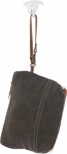Miniatura 3 de Myra Bag Vintage 1930 Upcycled Canvas Wristlet Bag S-1144, Marrón