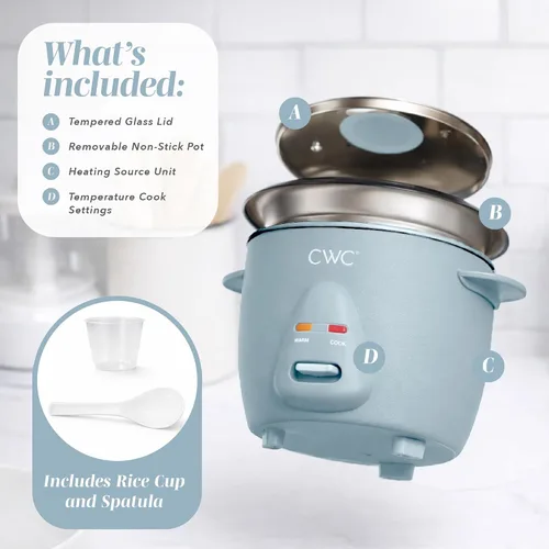 Miniatura 4 de COOK WITH COLOR Arrocera de 6 tazas de 300 W, cocción sin esfuerzo y perfectamente, cocina 3 tazas de arroz crudo para 6 tazas de arroz cocido, azul