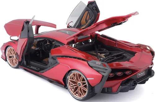 Miniatura 2 de Modelo a escala 1/18 compatible con Lamborghini Replica Modelo miniatura Sian Replica FKP 37 Hybrid 2020 de Bburago (rojo)
