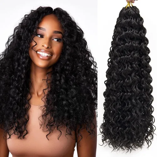 Miniatura 44 de QRHSUKA - Mechones rizados con ganchillo GoGo, cabello ondulado con ganchillo de agua para mujeres, sintético gris, trenzado bohemio, trenza de onda