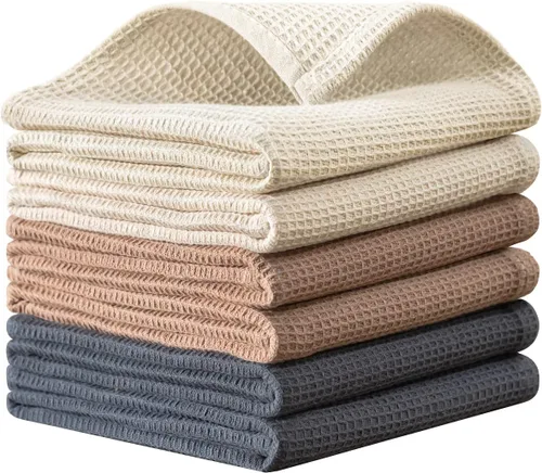 Miniatura 12 de QUILTINA Kitchen Dish Cloths 6 Pack, 12 x 12 Inches, 103% Cotton Waffle Weave Dish Towels, Super Absorbent Quick Drying, Beige