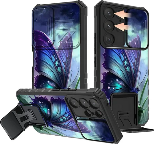 Miniatura 73 de Rossy Funda para Samsung Galaxy S22 Ultra para Samsung S22 Ultra con cubierta deslizante para cámara con función atril, funda híbrida de doble capa