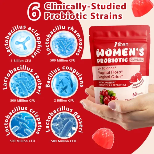 Miniatura 3 de Gomitas de probióticos vaginales para mujeres, gomitas femeninas de equilibrio de pH premium, olor saludable, equilibrio de levadura y flora +