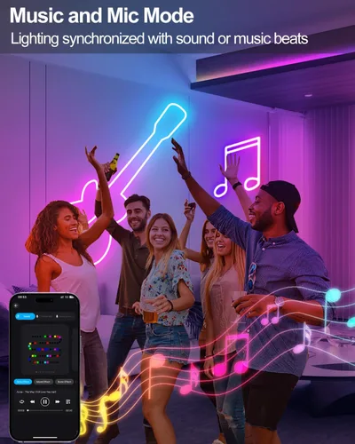 Miniatura 3 de Tira de luces de neón inteligentes USB, cuerda de luces LED de 16.4 pies, IC y RGB que cambian de color con control de aplicación, sincronización