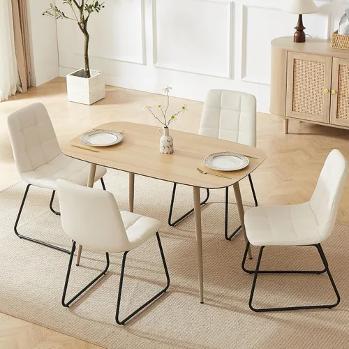 Miniatura 41 de HIPIHOM Mesa de comedor moderna de granja de 47.2 pulgadas, mesa de comedor rectangular de madera con patas de metal para 4 personas para comedor