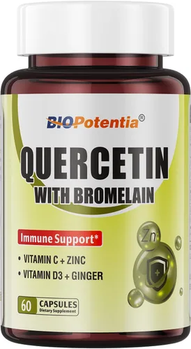 Quercetina con bromelina, 500 mg de quercetina con 200 mg de bromelina y vitamina C vitamina D3, apoya la salud celular y la salud inmunitaria para