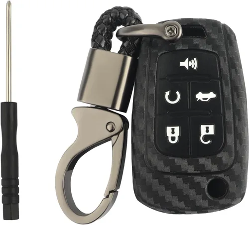 Funda de fibra de carbono para llavero de automóvil, funda de silicona con llavero, funda para llave de automóvil compatible con Buick Chevrolet GMC