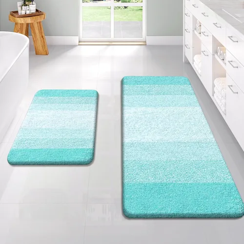 Miniatura 102 de OLANLY Juego de 2 alfombras de baño de microfibra suave y absorbente, antideslizantes, se pueden lavar y secar a máquina, alfombras de baño peludas