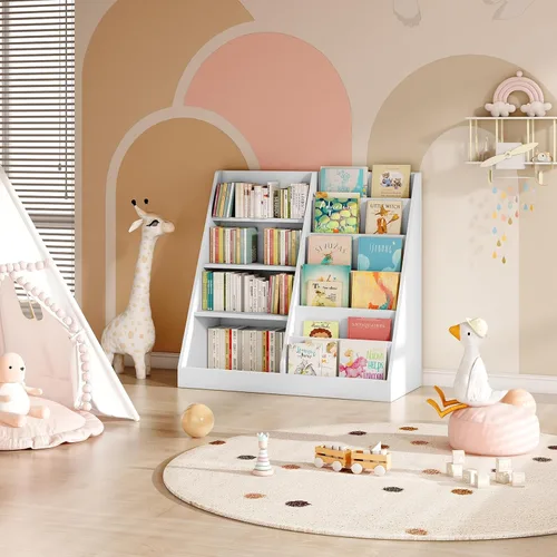 Miniatura 7 de Tatub Estantería de madera para niños de 6 niveles y almacenamiento de juguetes, organizador de juguetes para niños con estantes para libros, Blanco