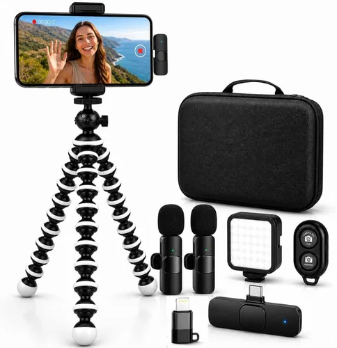 Miniatura 7 de Acuvar Kit de vlogging premium de 9 piezas para iPhone, Android y cámaras, micrófono, soporte de trípode y luz LED, paquete de YouTube, TikTok