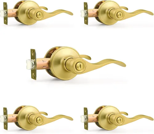 Miniatura 25 de Probrico Manijas de puerta de privacidad estilo ondulado de níquel satinado, manijas de puerta de baño/cama, cerraduras interiores sin llave