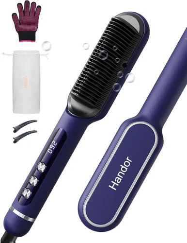 Handor Cepillo alisador de cabello Pro Ionic para mujer, 9 ajustes de temperatura con pantalla LED, calor rápido de cerámica Hot Tech, 250°F-410°F,