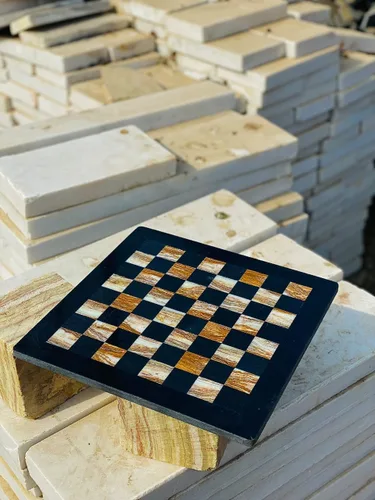 Miniatura 2 de NB - Juego de ajedrez de mármol hecho a mano de 12 pulgadas con caja de regalo de terciopelo azul, elegante tablero de ajedrez de piedra con juego