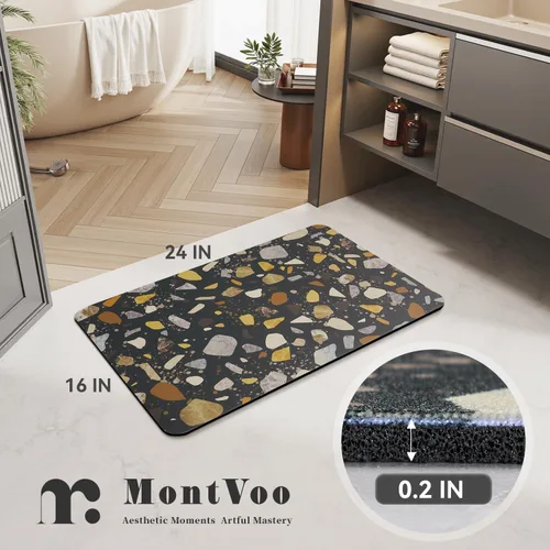 Miniatura 2 de MontVoo -Tapete de baño-Alfombras de baño delgadas antideslizantes para debajo de la puerta- Superficie de gamuza sintética absorbente, de secado
