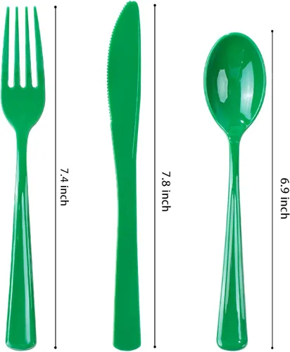 Miniatura 3 de WDF 160 cubiertos de plástico verde, cubiertos resistentes que incluyen 80 tenedores, 40 cucharas, 40 cuchillos, utensilios de plástico verde