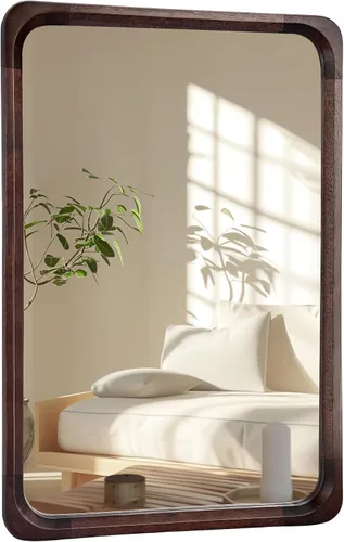 Miniatura 13 de Tanmicoshomy Espejo de baño de madera de 20 x 30 pulgadas, espejos rectangulares con marco de madera maciza con vidrio templado para sala de estar