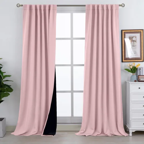 Miniatura 135 de BGment Cortinas 100% opacas beige de 63 pulgadas de largo con forro aislante térmico, bolsillo para varilla y lengüeta trasera de doble capa